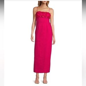 NWT Antonio Melani Dottie Textured Linen Square Neck Sleeveless Midi dress